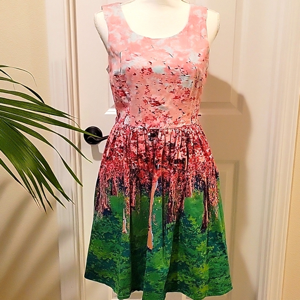 Modcloth Festive Frondescence dress in Cherry Blossom